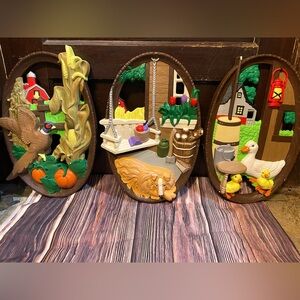 set of 3 VINTAGE HIGHBRIDGE MOLD WALL HANGING CHICKEN DOG FARM